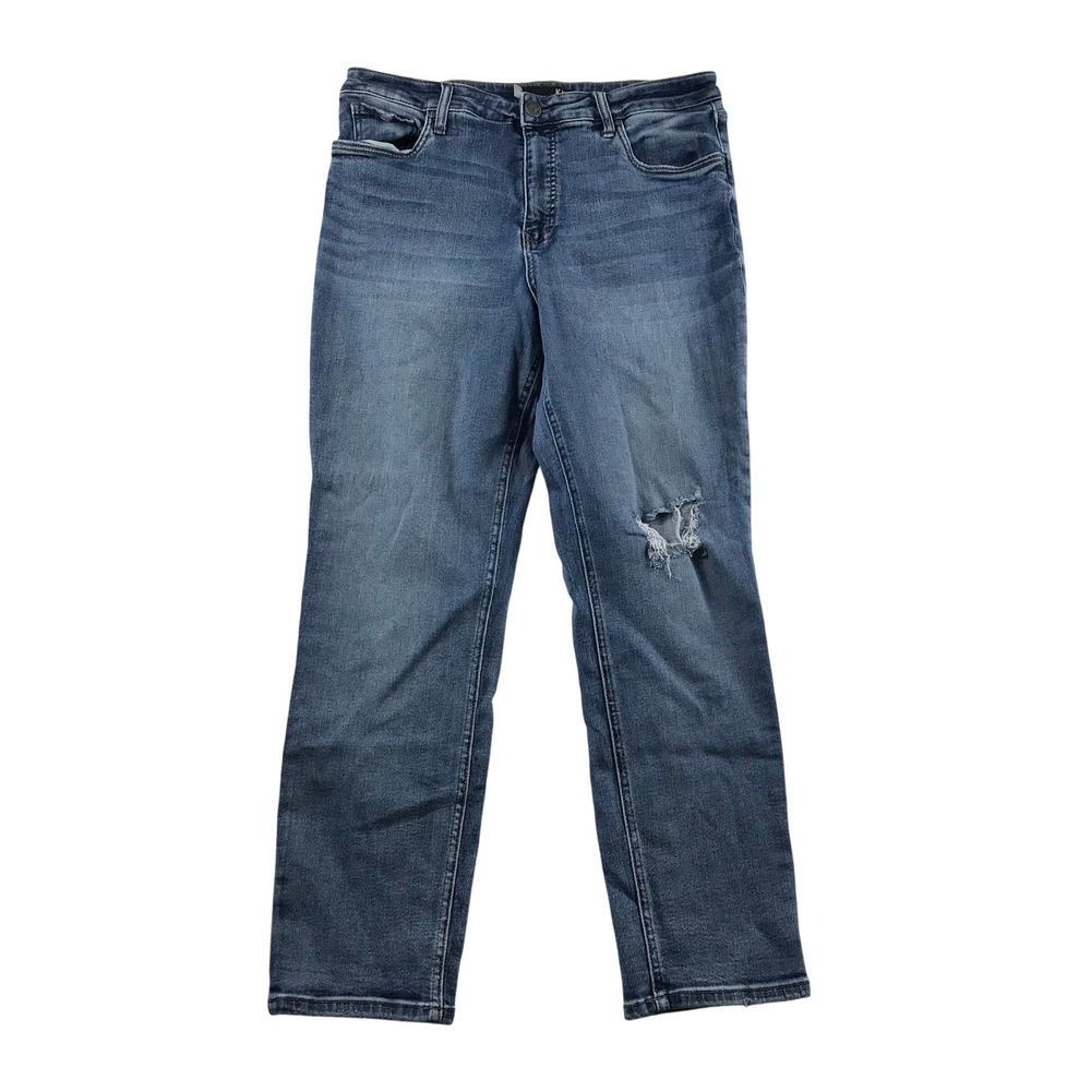 Kut from the Kloth Naomi Fab Ab Girlfriend Straight Leg Jean Blue 14L Distressed